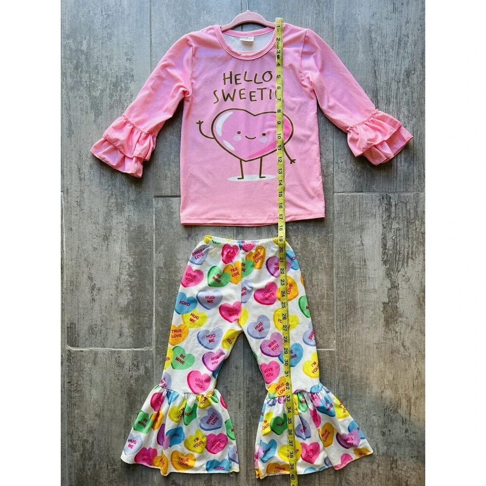 Los Angeles Boutique Girl 2 Piece Outfit Set Valentines Heart HELLO SWEETIE 2T